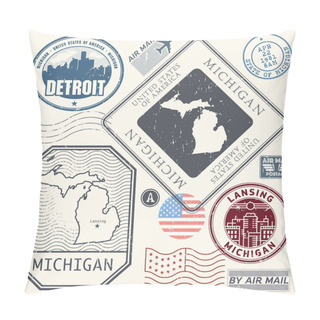 Personality  Retro Vintage Postage Stamps Set Michigan, United States Pillow Covers