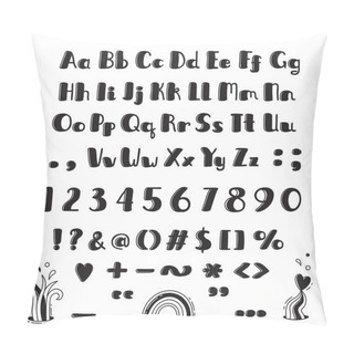 Personality  Hand Drawn Alphabet. Capital Letters, Lowercase, Numbers And Symbols In Fun Cartoon Style. Pillow Covers
