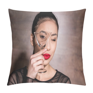 Personality  Asian Woman With Martini Glass Pillow Covers