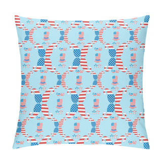 Personality  Seamless Background Pattern With Mustache, Glasses And Hats Made Of American National Flags On Blue  Pillow Covers
