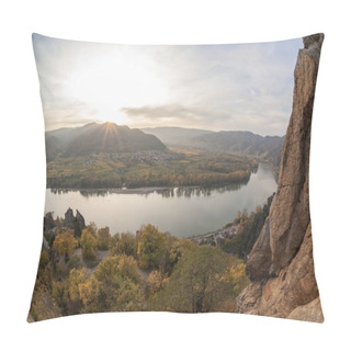 Personality  DUERNSTEIN CASTLE AND VILLAGE WITH DANUBE RIVER IN AUSTRIA Pillow Covers