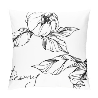 Personality  Vector Peonies. Wildflowers Isolated On White. Engraved Ink Art With 'peony' Lettering Pillow Covers