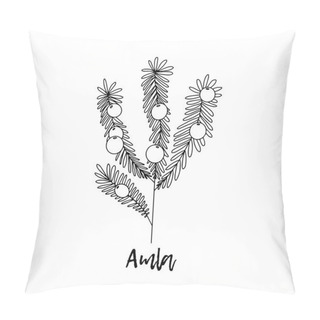 Personality  Amla Indian Gooseberry Plant, Phyllanthus Emblica. Ayurveda. Natural Herbs. Ayurvedic Herbs, Medicines. Herbal Illustration. A Medicinal Plant. The Style Of Doodles. Medicines For Health From Plants.  Pillow Covers