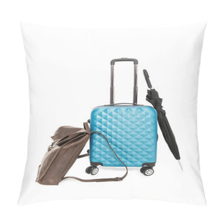 Personality  Blue Suitcase, Umbrella And Bag Pillow Covers