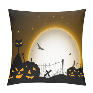 Personality  Halloween Night Background With Black Cat And Scary Pumpkins. EP Pillow Covers