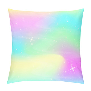 Personality  Unicorn Rainbow Background. Holographic Sky In Pastel Color. Bright Mermaid Pattern In Princess Colors. Vector Illustration. Fantasy Gradient Colorful Backdrop With Rainbow Mesh. Pillow Covers