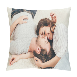 Personality  Young Couple Lying On Carpet At Home Pillow Covers