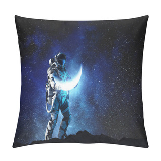 Personality  Spaceman Carrying His Mission. Mixed Media Pillow Covers