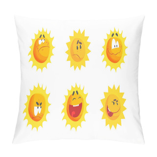 Personality  Sun With Sunbeams Thinking And Feeling Happiness Vector Set Pillow Covers