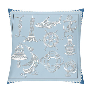 Personality  Set Of Graphic Illustration With A Nautical Theme 3 Pillow Covers