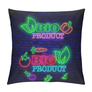 Personality  Vegan Logo In Neon Style. Neon Symbol, Bright Luminous Sign, Neon Night Advertising On The Theme Of Vegetarian Food, Pillow Covers