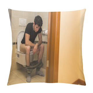 Personality  Young Man Sitting On Toilet Pillow Covers