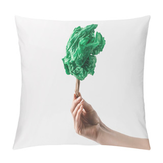 Personality  Cropped Shot Of Woman Holding Handmade Tree In Hand, Recycle Concept Pillow Covers