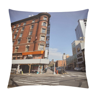 Personality  Red Brick Building With Store Under Reconstruction On Crossroad In Chinatown Of New York City Pillow Covers