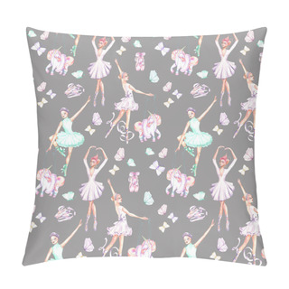 Personality  Seamless Pattern With Watercolor Ballet Dancers, Puppet Unicorns, Butterflies And Pointe Shoes Pillow Covers