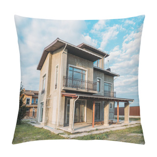 Personality  Unfinished Modern Concrete Building Under Cloudy Sky Pillow Covers
