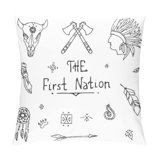 Personality  Native American Style Sketch Icon Set Pillow Covers