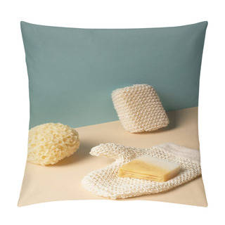 Personality  Sponges, Exfoliating Glove With Soap On Beige And Grey, Zero Waste Concept Pillow Covers