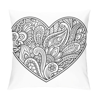 Personality  Mehndi Flower Pattern In Form Of Heart With Lotus For Henna Drawing And Tattoo. Decoration In Ethnic Oriental, Indian Style. Coloring Book Page. Pillow Covers