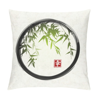 Personality  Green Bamboo In Black Enso Zen Circle Pillow Covers