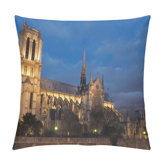 Personality  Side View Of Cathedral Notre Dame In Paris, France, At Twilight Hour Pillow Covers