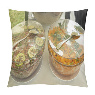 Personality  The Two Bowls Of Salads Wrapped With Plastic Wrap Pillow Covers