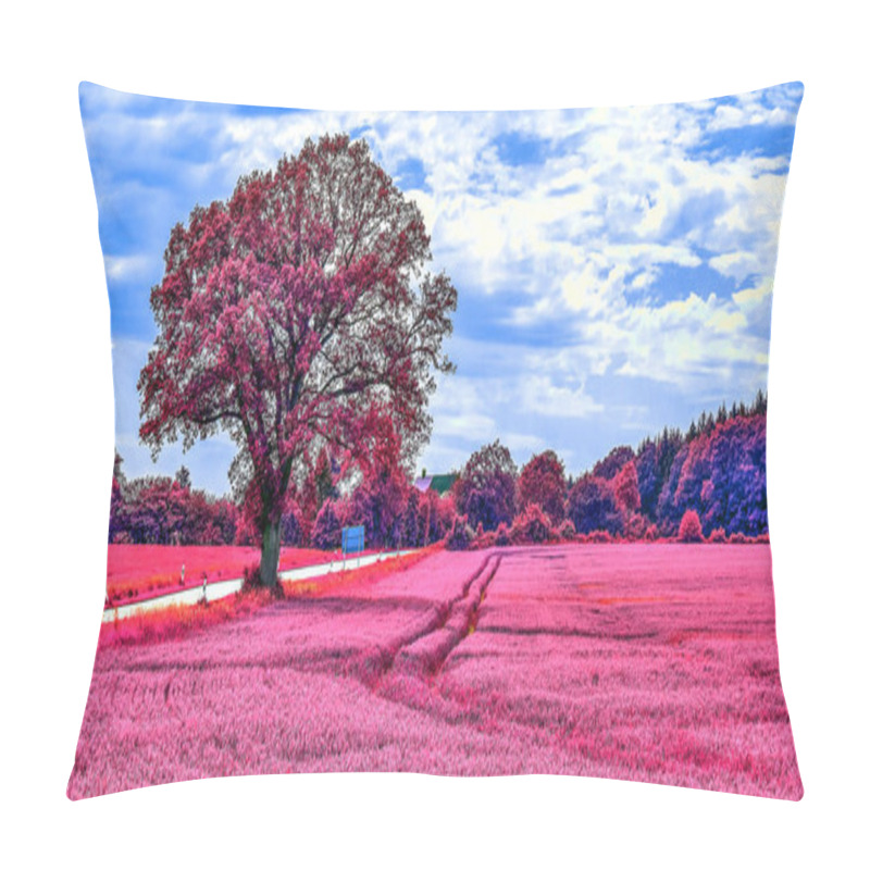 Personality  Beautiful Pink Infrared Shots Of A Northern European Landscape  With A Deep Blue Sky Pillow Covers