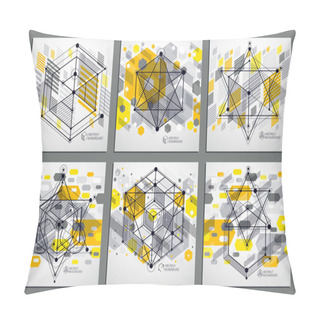 Personality  Vector Of Modern Abstract Cubic Lattice Lines Yellow Backgrounds Set. Layout Of Cubes, Hexagons, Squares, Rectangles And Different Abstract Elements. Abstract Technical 3D Background. Pillow Covers