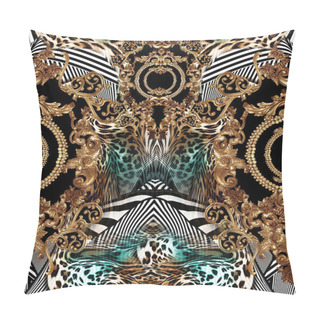 Personality  Golden Baroque And  Leopard Skin  With Geometric Pattern Pillow Covers