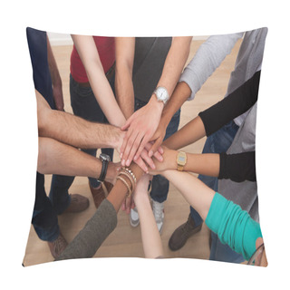 Personality  Multiethnic College Students Stacking Hands Pillow Covers