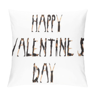 Personality  People Standing Over White Forming HAPPY VALENTINES DAY Words Pillow Covers