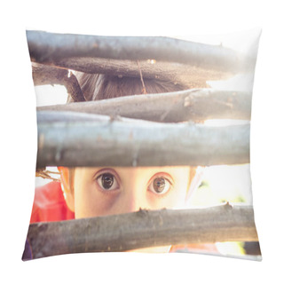 Personality  Frightened Boy Looks At The Fence Slit Pillow Covers