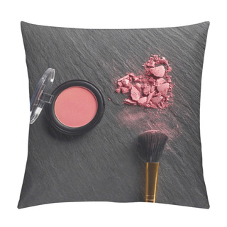 Personality  Makeup Template With Brush On Dark Slate Background Pillow Covers