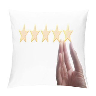 Personality  Hand Of Touching Rise On Increasing Five Stars. Increase Rating Evaluation And Classification Concept Pillow Covers