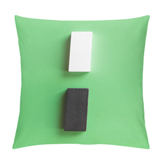 Personality  Top View Of Vertical Line Of White And Black Blocks On Green Background Pillow Covers