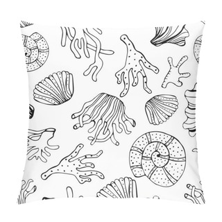 Personality  Sea Shells And Corals Seamless Background. Pillow Covers