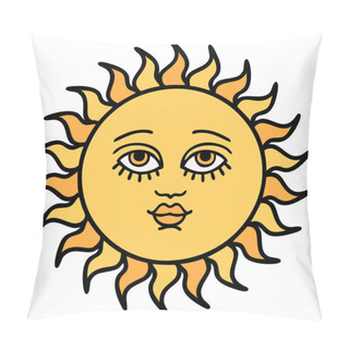 Personality  Tattoo In Traditional Style Of A Sun With Face Pillow Covers