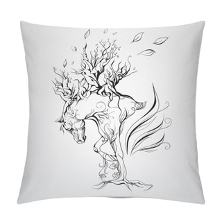 Personality  Horse With  Mane Of Branches. Pillow Covers