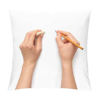 Personality  Human Hands With Pencil And Erase Rubber Pillow Covers