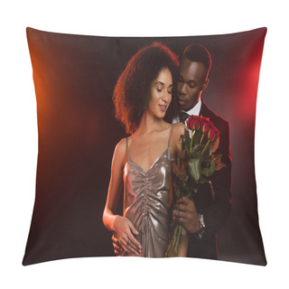 Personality  African American Man Giving Red Roses To Curly Girlfriend In Dress On Black Pillow Covers