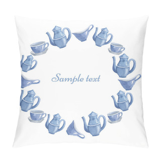 Personality  Template From Ware. Teapot, Cup, Milk Seller, Sugar Bowl. Vector Pillow Covers