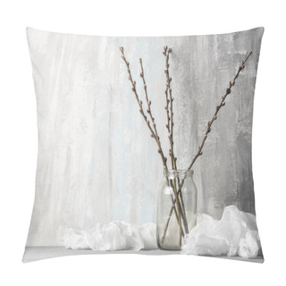 Personality  Willow Branches On Wooden  Table, Close Up Pillow Covers