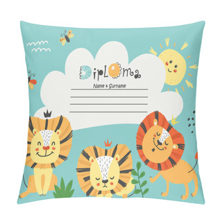 Personality  Diploma Template With Lions For Kids Pillow Covers