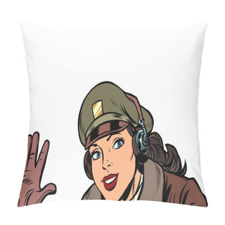 Personality Girl Woman Retro Aviator Pilot Welcome Gesture Pillow Covers
