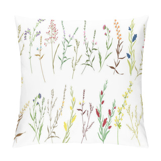 Personality  Big Set Botanic Blossom Floral Elements. Branches, Leaves, Herbs, Wild Plants, Flowers. Garden, Meadow, Feild Collection Leaf, Foliage, Branches. Bloom Vector Illustration Isolated On White Background Pillow Covers