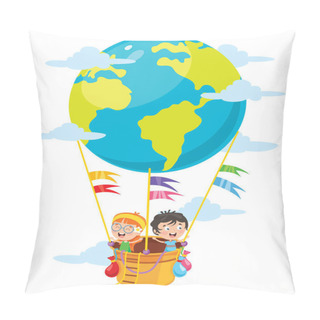 Personality  Little Students Flying With World Balloon Pillow Covers