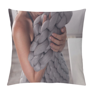Personality  Sensual Woman Woman Covered With Warm Soft Merino Wool Blanket. Cozy Winter Style. Pillow Covers