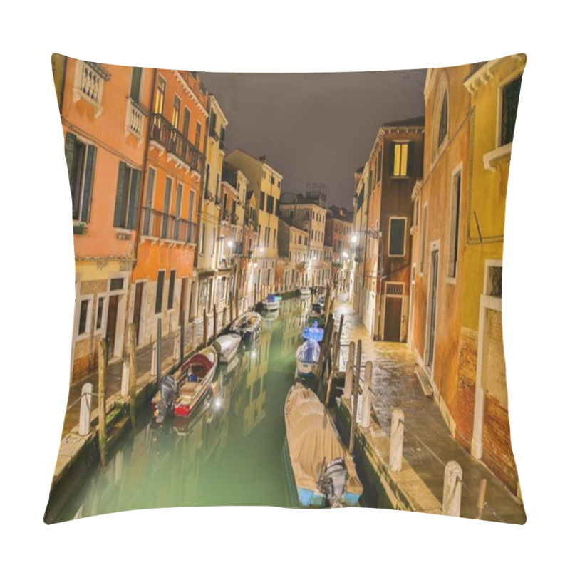 Personality  scenic view of Canal with boats and colourful houses at night, Venice, Veneto, Italy, Europe pillow covers
