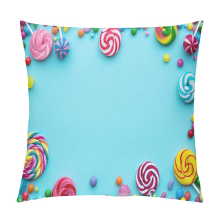 Personality  Colorful Candies On A Blue Background Pillow Covers