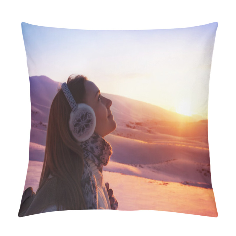 Personality  Woman in mountains pillow covers